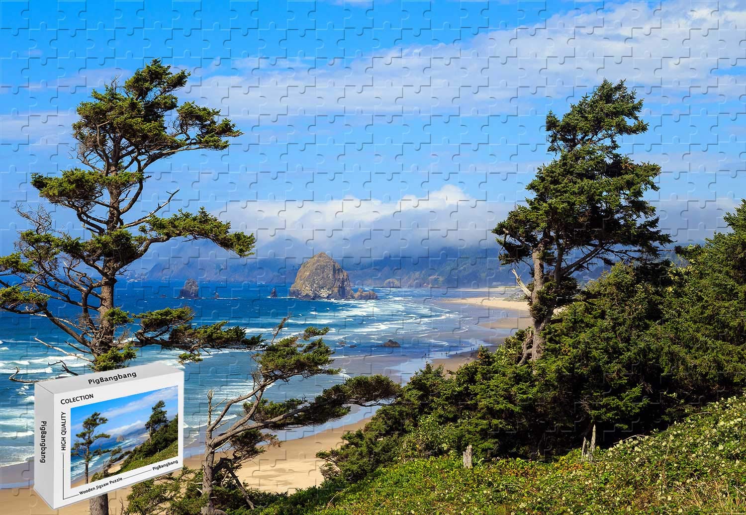 1000 Piece Jigsaw Puzzle - Ecola Point Cannon Beach Oregon Cartoon Large Size Wooden 29.5 X 19.6 Inch