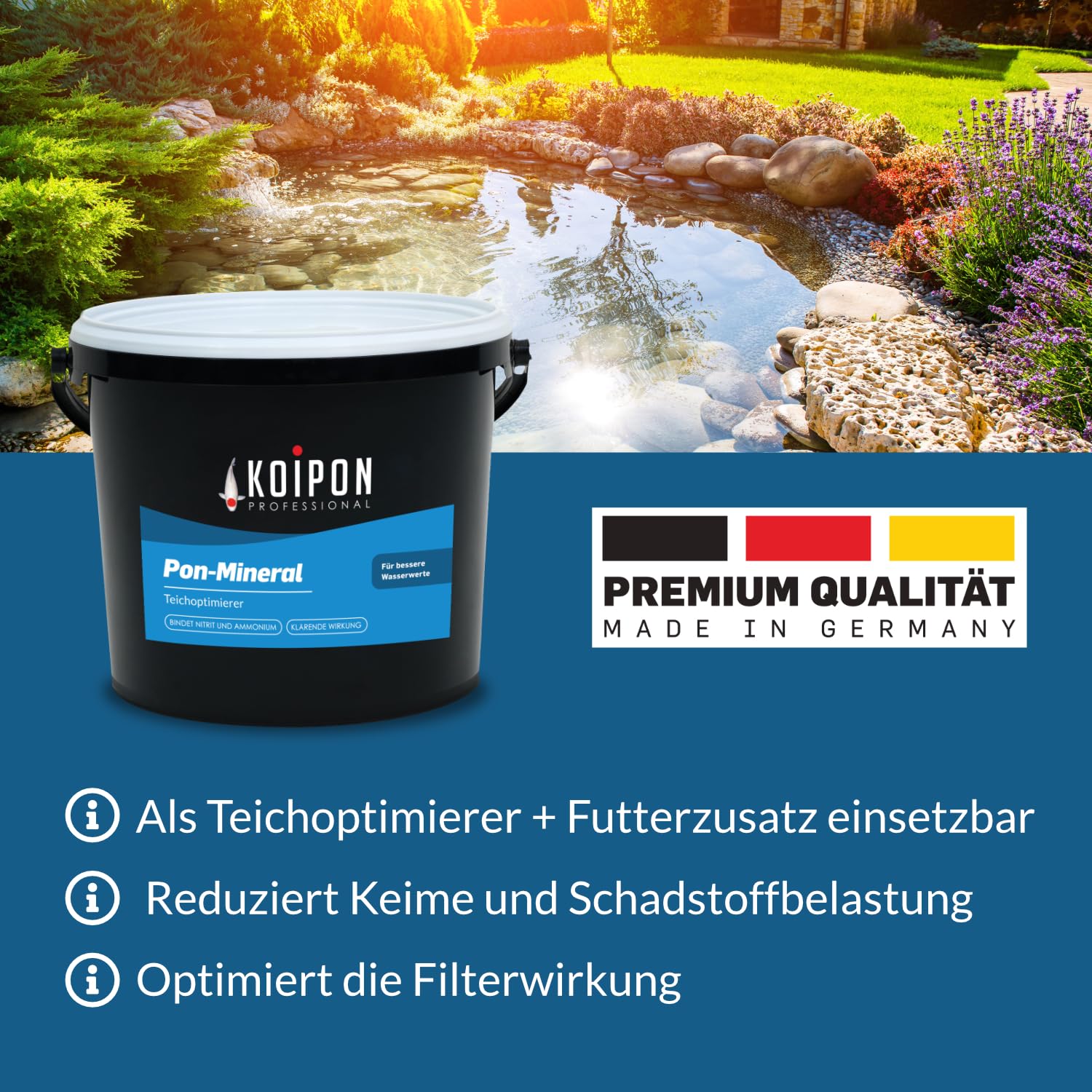KOIPON Pon-Mineral 7,5 kg Teichmineralien für klares Wasser, senkt Nitrit | Hochwertige Teichmineralien stabilisieren das Wasser & senken Nitrit – Teichpflege für klares, gesundes Wasser