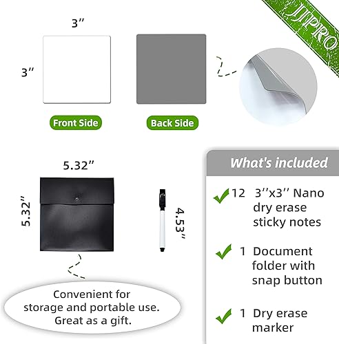 Miniatura 12 de Notas adhesivas de borrado en seco. Calcomanías reutilizables para pizarra blanca de 4 x 4 pulgadas, paquete de 8. Adecuado para todas