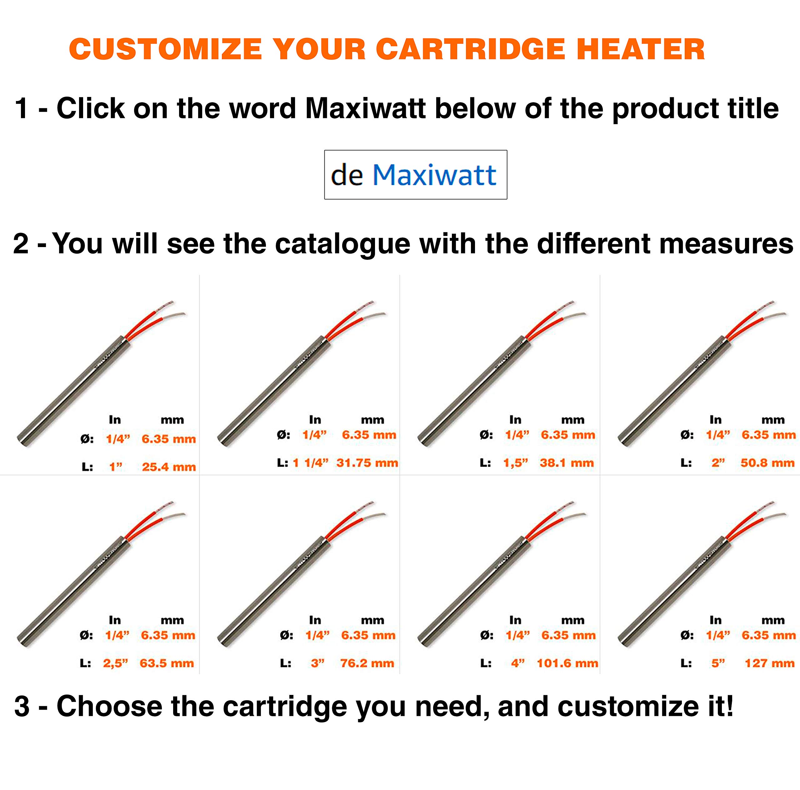 (Ø: 10mm - L: 130mm) Résistance de cartouche Personnalisable MAXIWATT® Cartouche Chauffante - POUR PERSONNALISER LE DIAMÈTRE ET LA LONGUEUR, CLIQUEZ SUR LE MOT EN BLEU 'MAXIWATT'