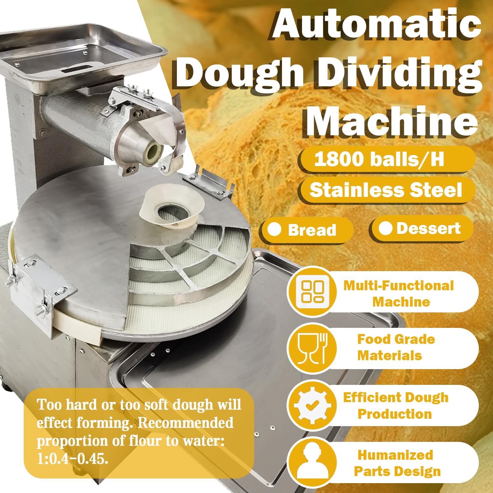 TECHTONGDA Automatic Dough Dividing Machine Dough Dividing and Rolling Machine Steamed Bun Forming Machine Disc Type Steamed Bun Machine Stainless Steel Steamed Bun Machine 1800 balls/H 110V