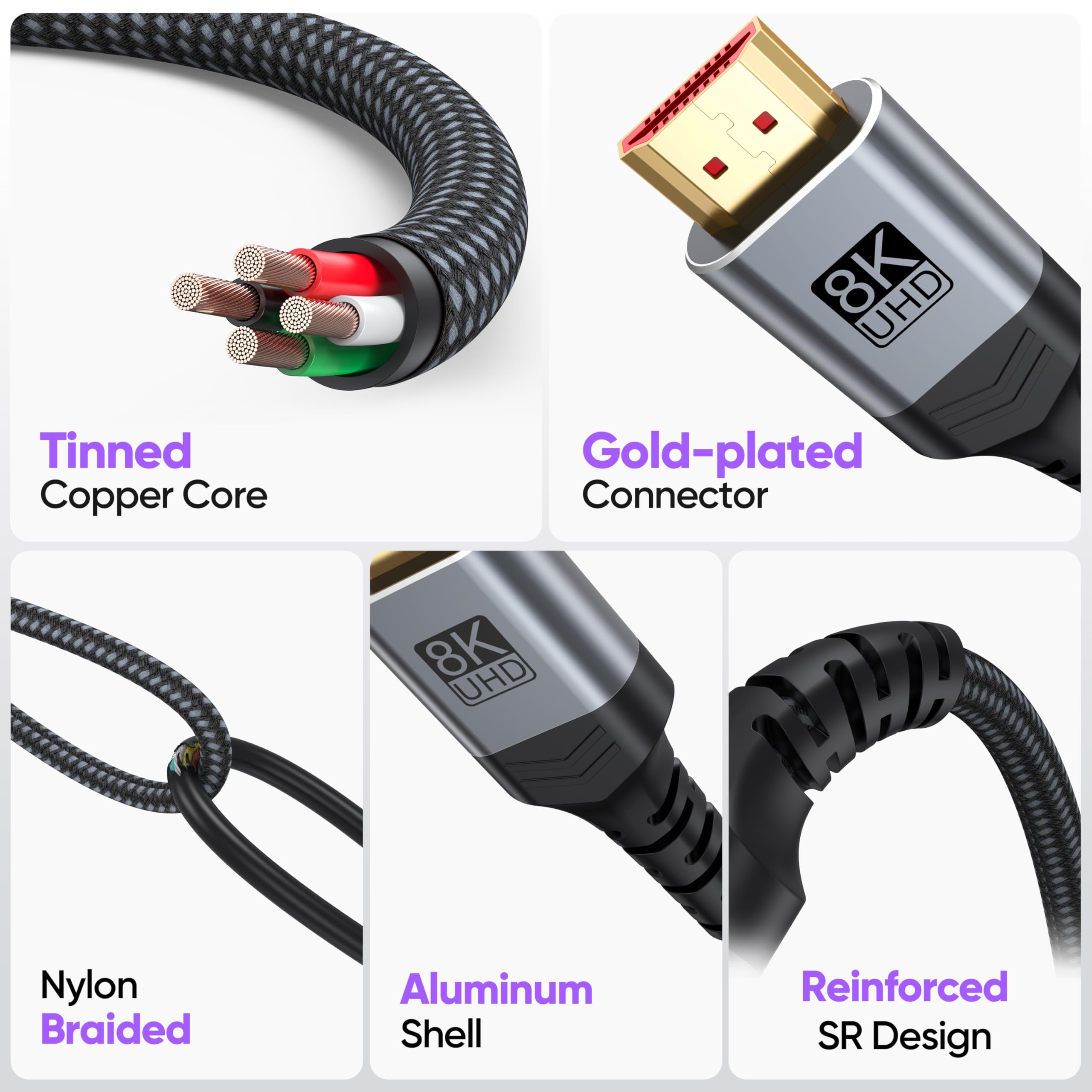 Confezione da 10 cavi HDMI 2.1 da 8 K, 3 m, cavo HDMI lungo Multipack, cavi HDMI eARC ad alta velocità da 48 Gbps, 4K a 144 Hz 8K a 60 Hz, HDR10, eARC, HDCP per computer, monitor, HDTV, TV, Soundbar