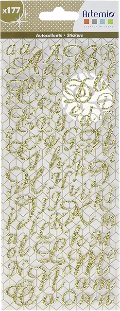 Artemio 177 Lettres Alphabet Pailletées Dorées - Stickers Prénom