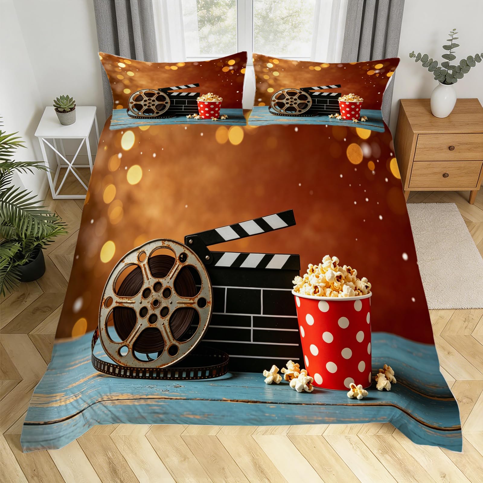Linge de lit 240x280 3D imprimée motif cinéma rétro avec housse de couette zippée H.1806