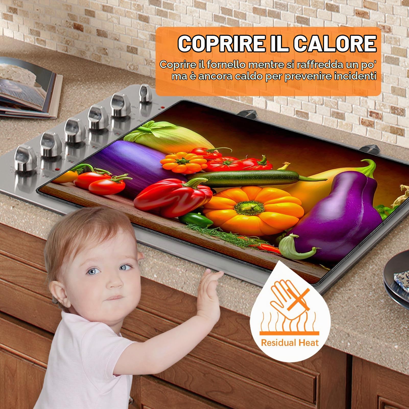 Copri-piano cottura elettrico (61x53cm), Copri-piano cottura in vetro, Copri-materasso per resistente al calore, Lavabile in lavastoviglie.