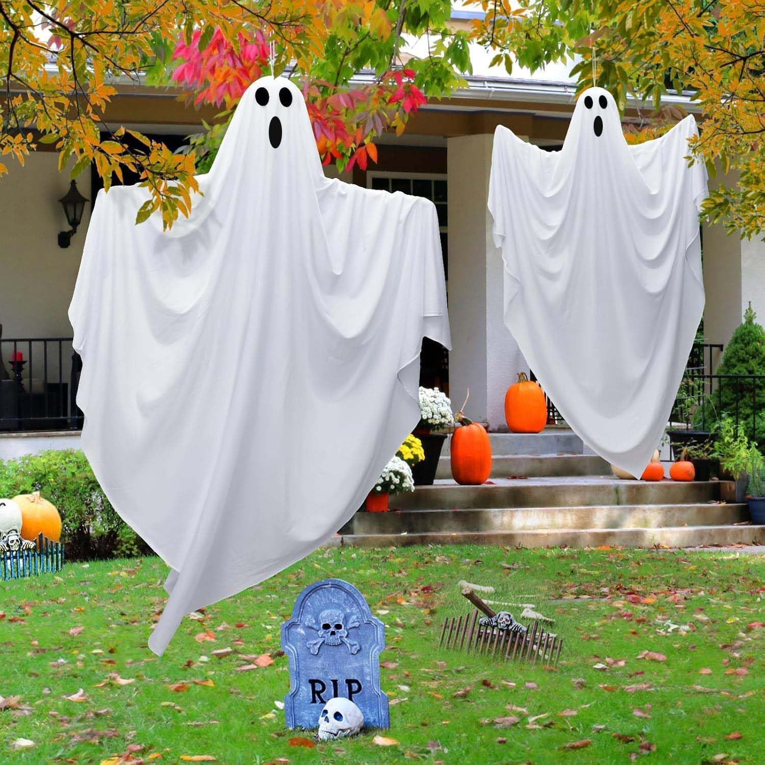 Halloween Geister Deko Mit LED - 2 Stück Windsack Geister Für Garten & Haus