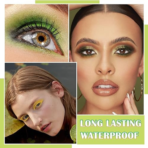 Miniatura 5 de XiaoTu Paleta de sombra de ojos verdes, paleta de maquillaje de sombra de ojos con purpurina verde, mate de larga duración, altamente pigmentada,