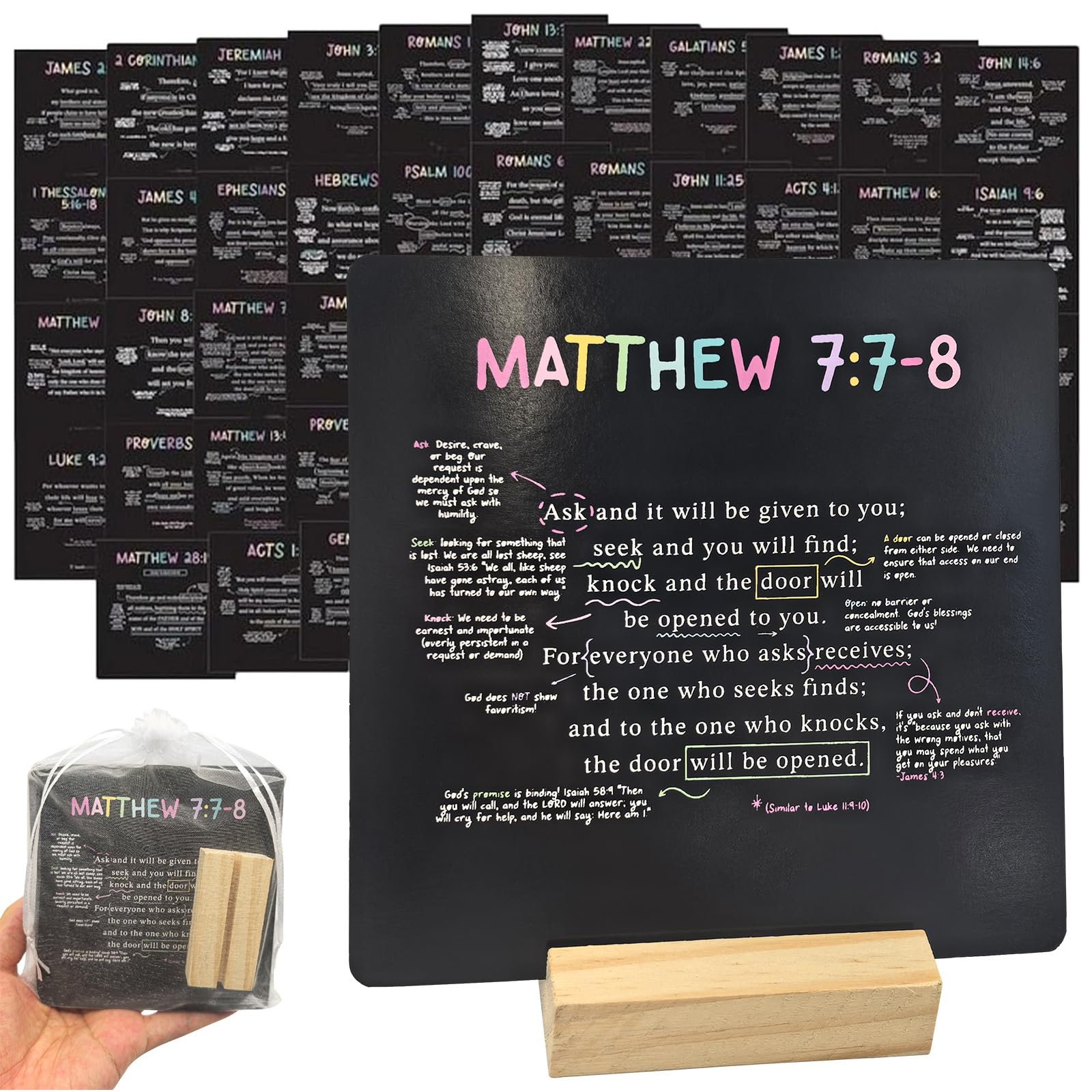52 Scripture Card, Bible Verse Mapping Cards, Scripture Memory Cards with Wood Stand, Bible Trivia Prayer Card Crafts Set Gifts, for Every Week of The Year