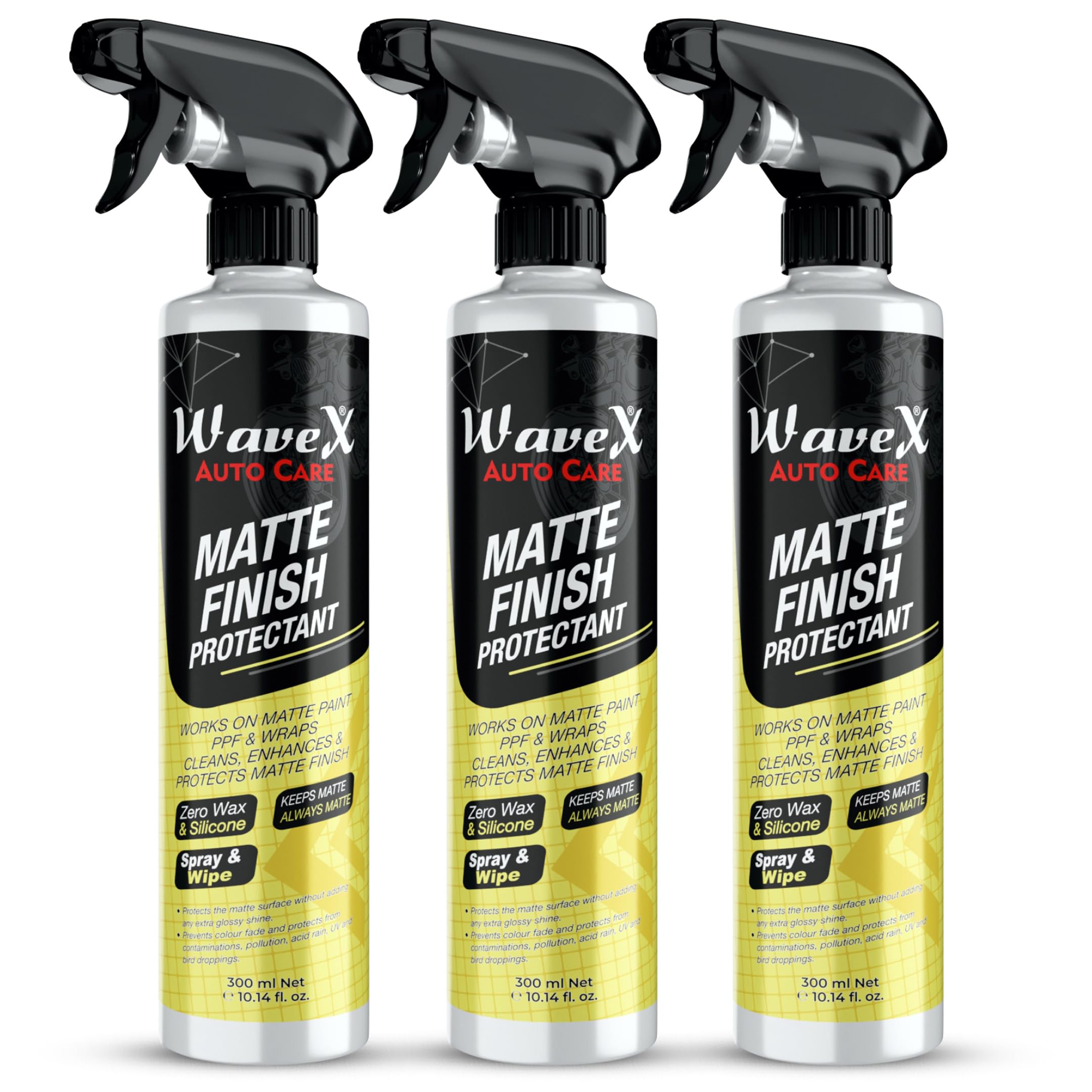 Wavex Matte Finish Protectant Bike Polish (300ml X3) | Matte Polish for Bike that Cleans, Protects and Maintains Showroom Finish of Matte Bikes & Cars (Pack of 3)