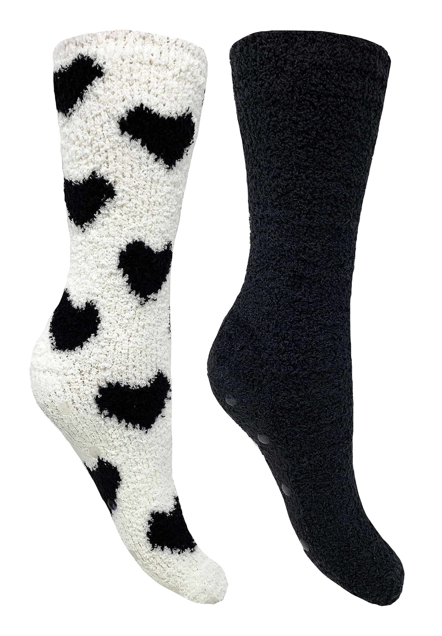 2PK LADIES BRAMBLE COSY (2PK BLACK & WHITE HEART FLUFFY)