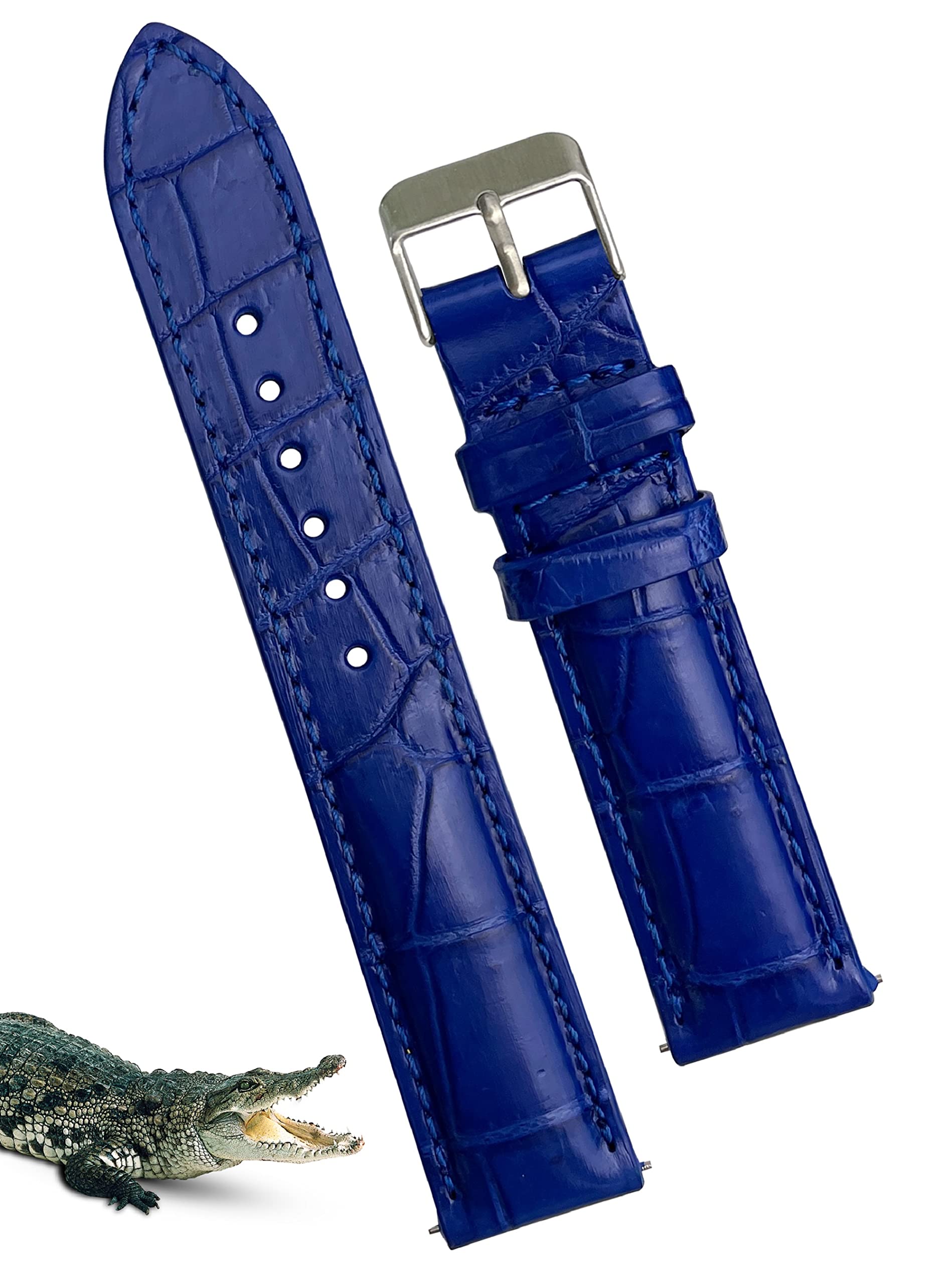 vinacreations 22mm Royal Blue Handmade AIIigator Leather Watch Band Men Quick Release Premium Croco Strap by Vietnamese DH-05-22MM