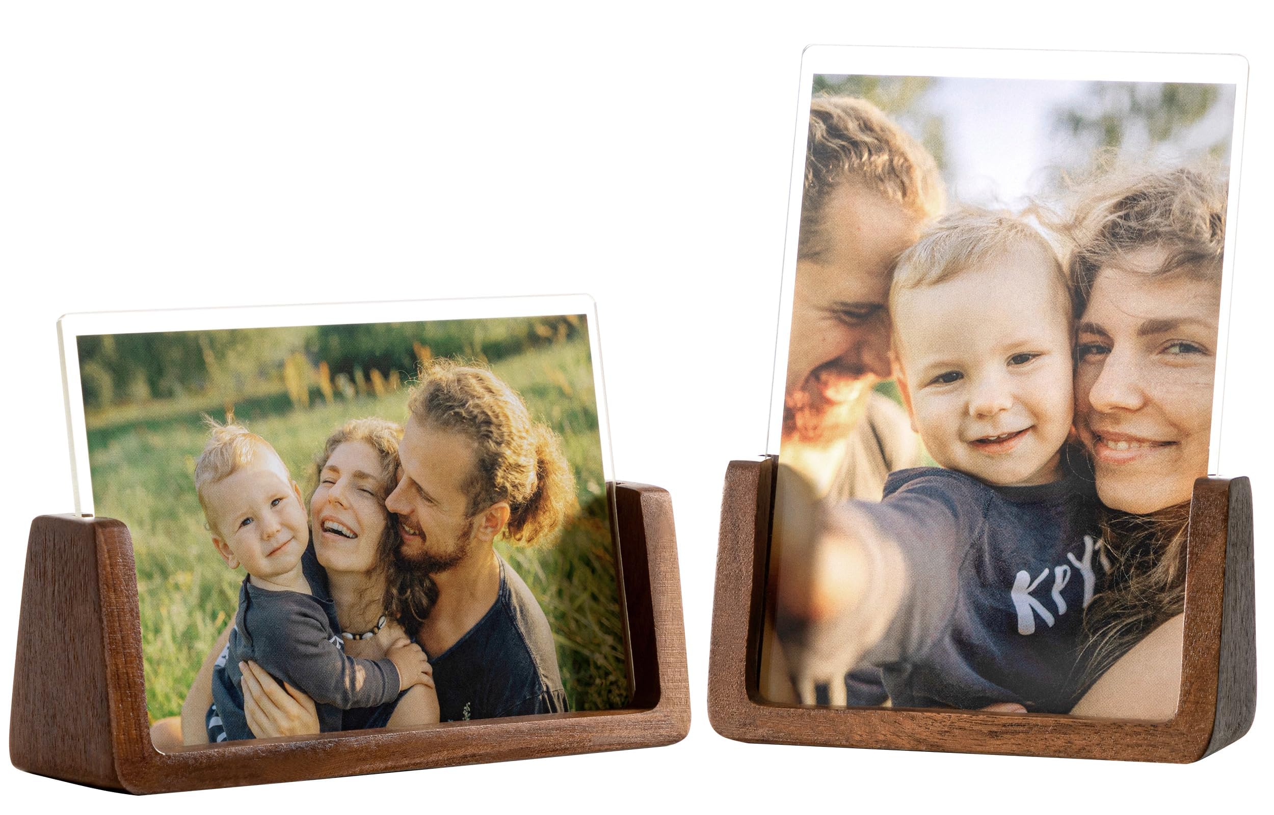 eletecpro 4x6 Picture Frame Set of 2, Double Side Rustic Frames Made of Solid Wood Base and Clear Acrylic, Wooden Photo Frames Vertical & Horizontal Display, Office and Home Decor, Brown