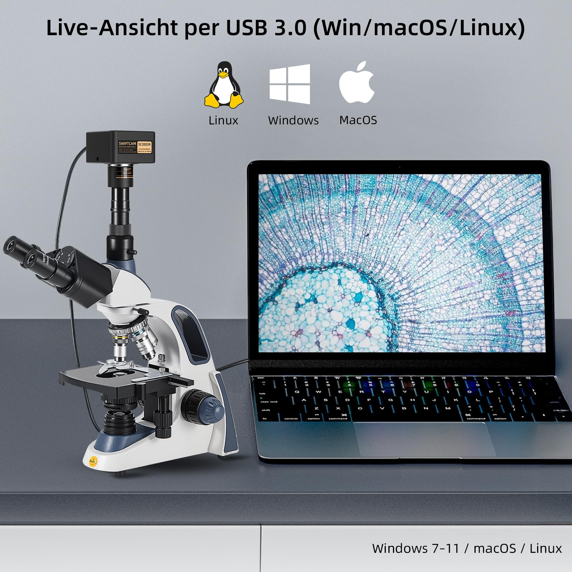 Swiftcam SC2003R-CK Caméra 20 MP USB 3.0 C-Mount 0.5× Réduction Optique pour Microscopes