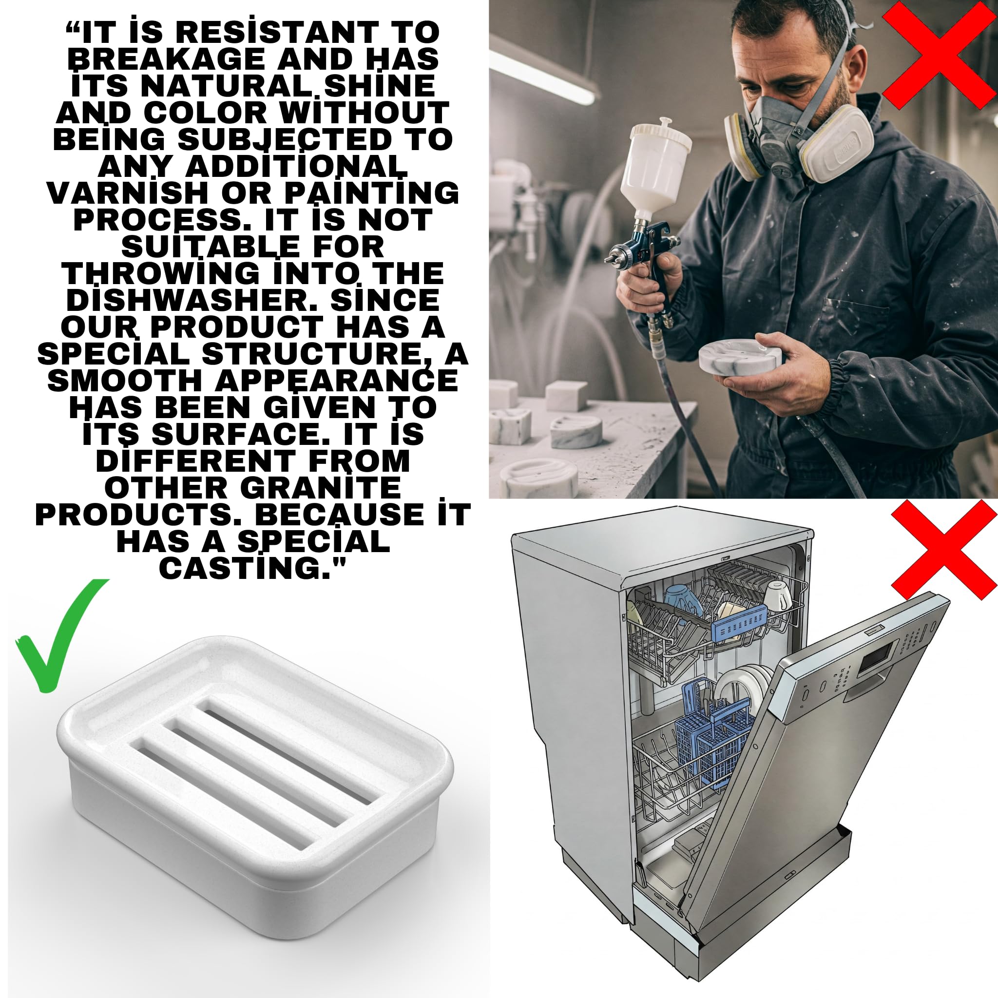 Jabonera de granito, soporte de jabón colador de doble capa, adecuado para cocinas, baños y fregaderos de bar, soporte de jabón duradero para ducha, el mejor lugar para tu barra de jabón (blanco)
