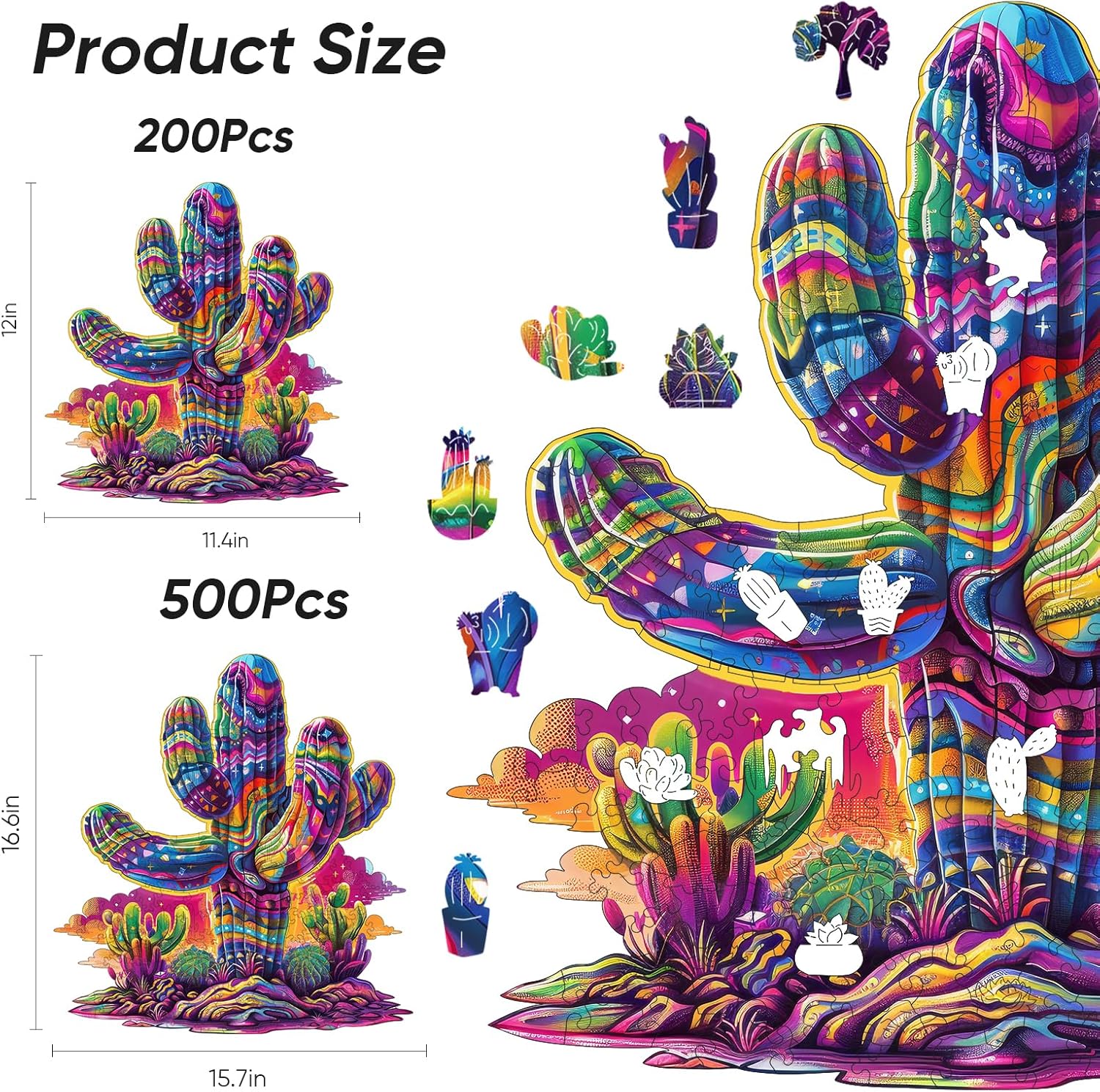 Ruikiyart Wooden Puzzles for Adults, 5MM 500 Pieces Cactus Wooden Jigsaw Puzzles, Plant Puzzle Games Unique Shapes Gift for Kids Family Games for Adults Home Decor(15.7"*16.6")