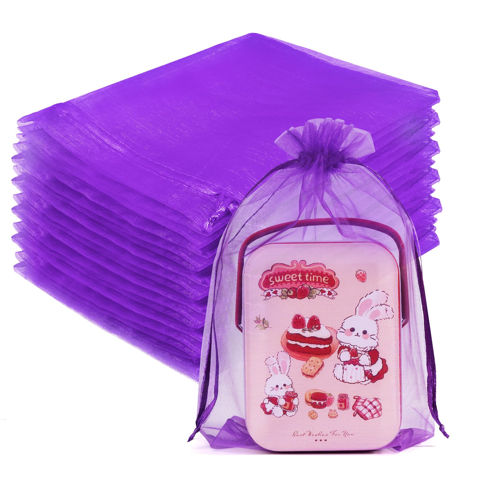 Crweety 50 Pcs Large Organza Bags 6x9, Purple Small Gift Bags Drawstring
