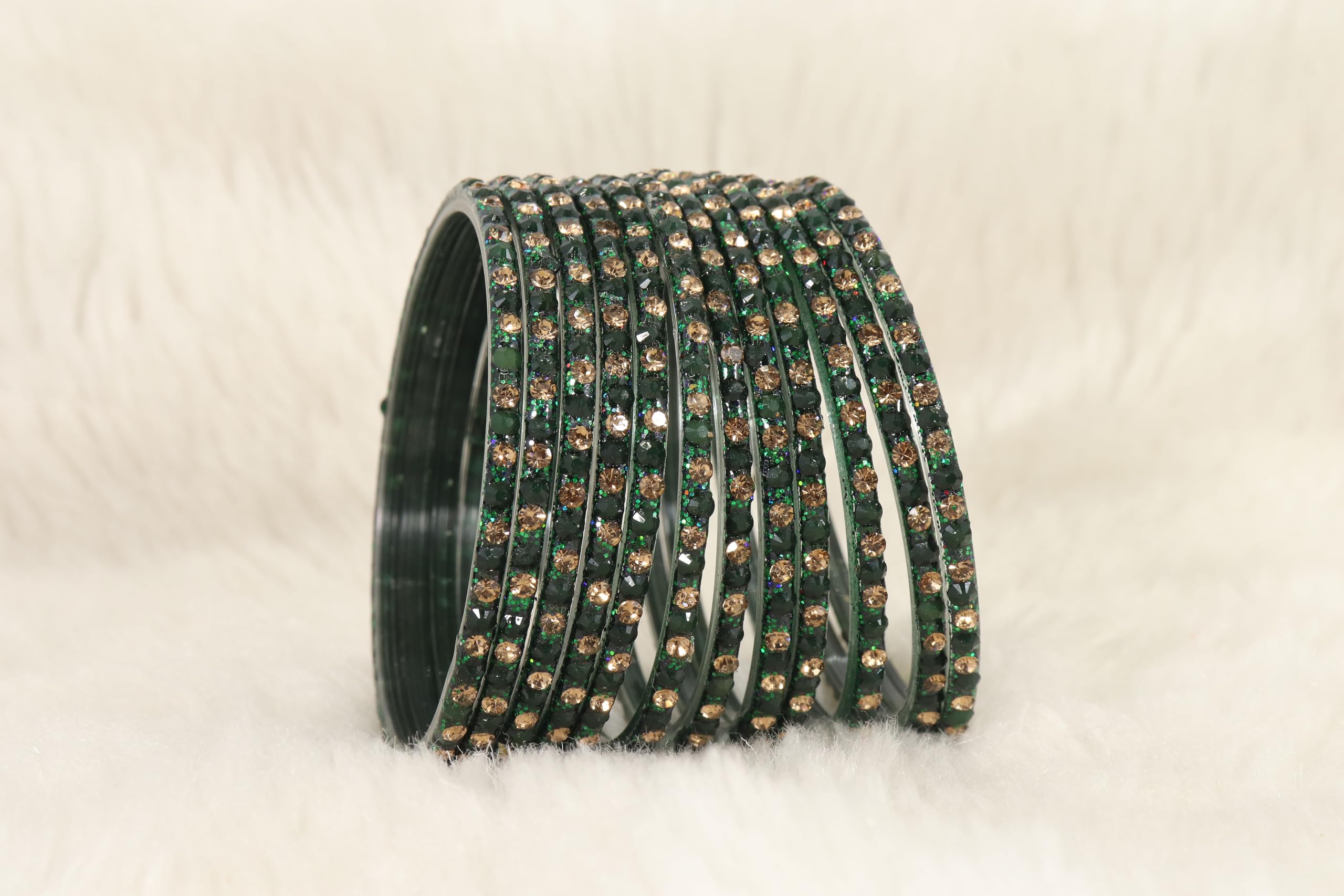LAVAZZA Stylish Green Glass Bangles Set For Girls with Zircon Stone | Fancy Women's Bangles | Glass Bangles | Beautiful Bangles | Fashion Jewellery | Chudi Set- Pack of 12, (LV_KS1-LalPari-Kai-2.8)
