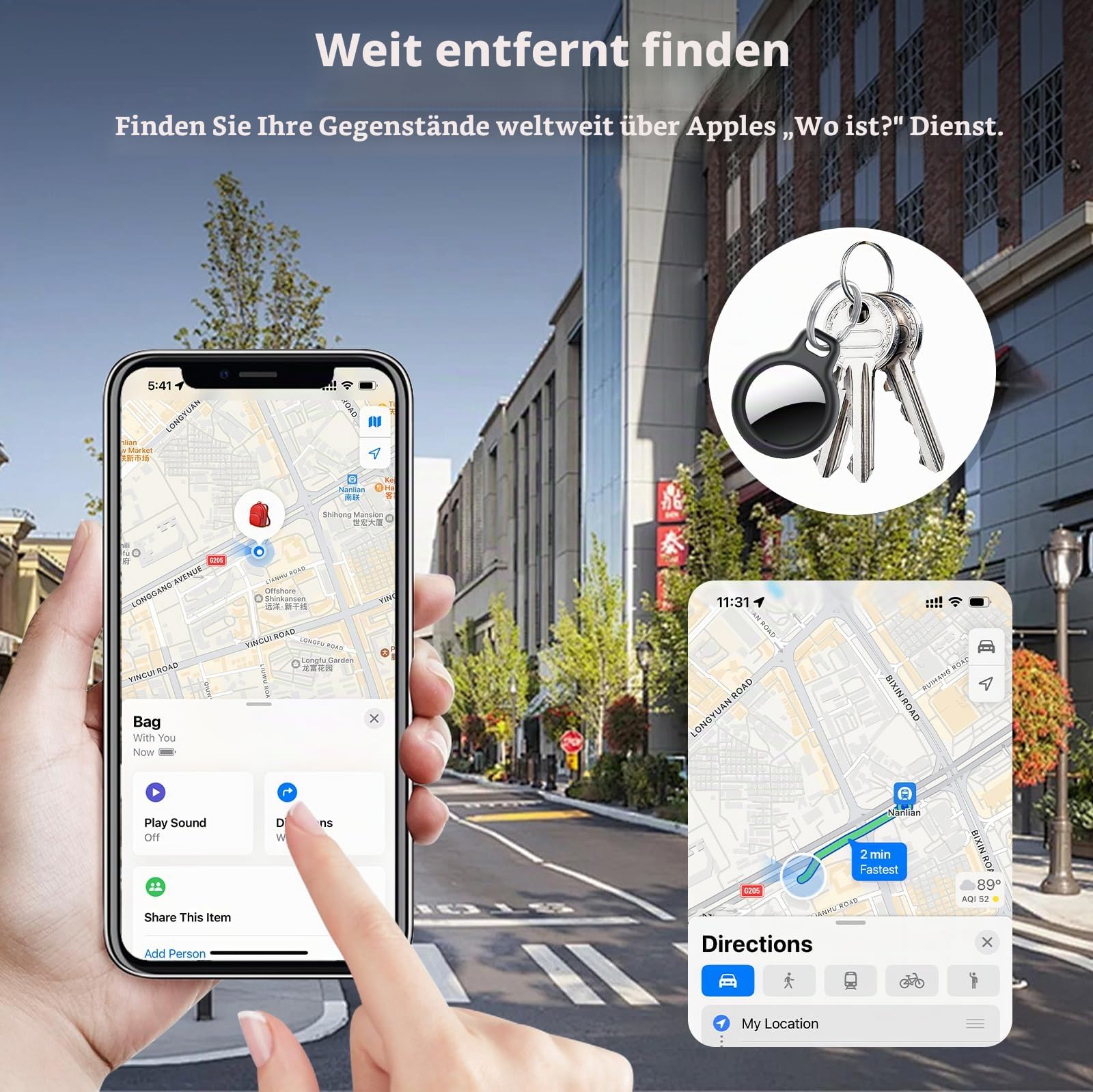 Air Tracker Smart Tag 4 Pack, Schlüsselfinder Kompatibel mit Apple Wo ist? APP (Nur iOS), Bluetooth Key Finder für Gepäck/Taschen/Brieftasche, IP68 Wasserdicht, Austauschbarer Akku