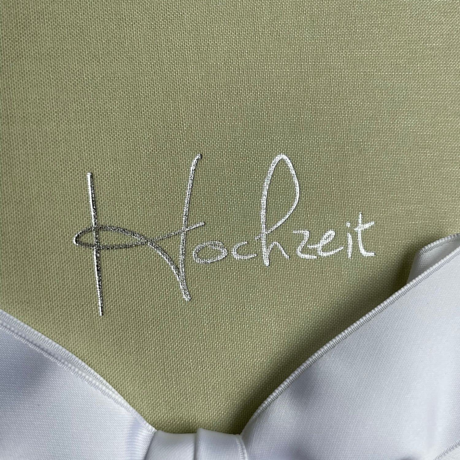 Weddix Hochzeitsalbum Neapel, Mint, erweiterbar - Elegantes Hochzeitsalbum 26 cm, Leinen-Einband in zartem Mint mit weißer Schleife und Prägung Hochzeit in Silber, handgefertigt in Deutschland