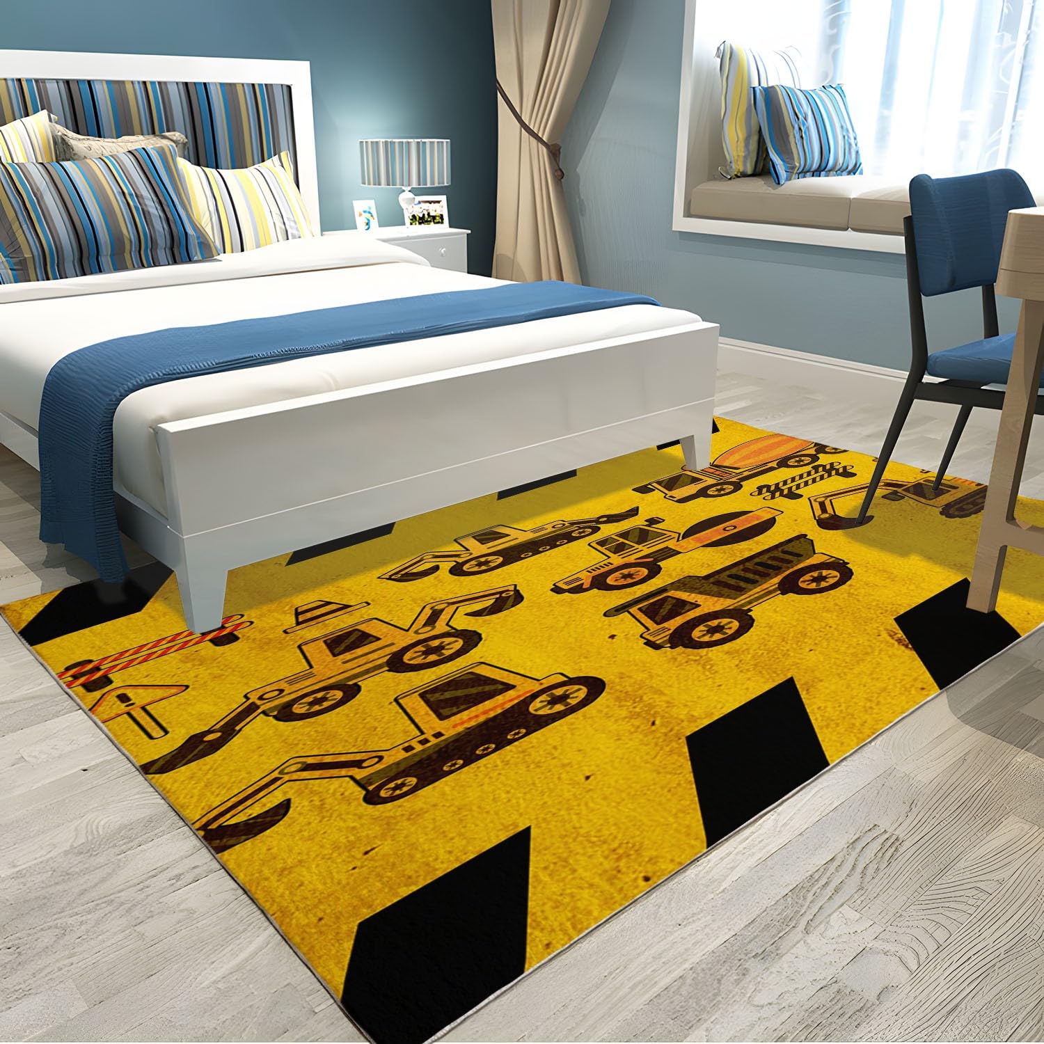 Tappeto Salotto 80 x 150cm Veicolo da costruzione dei cartoni animati Tappeti Camera da Letto, Rug Cucina Antiscivolo Lavabile per Tavolino da Salotto, Bagno, Tappeto Bambini Cameretta