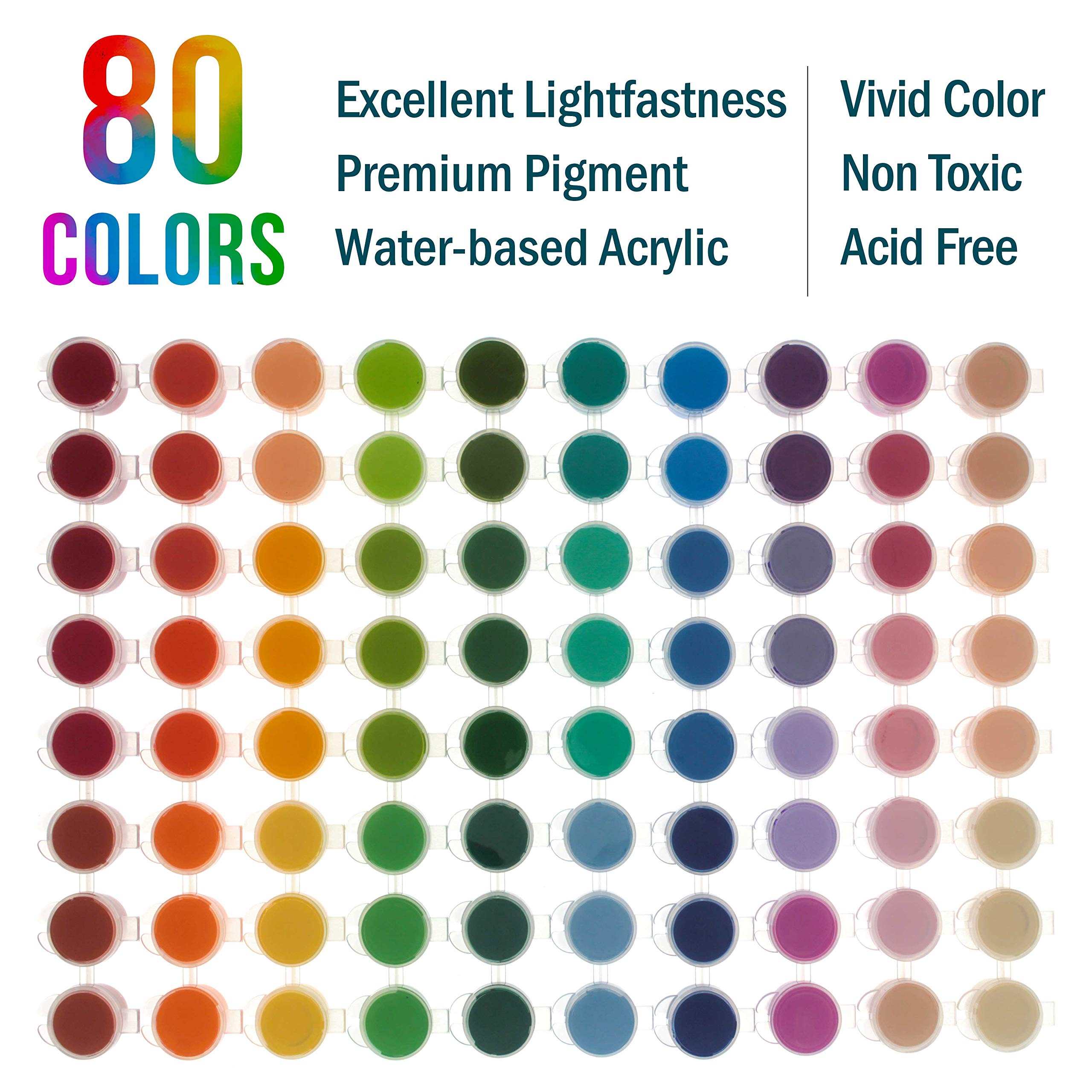 U.S. Art Supply Acrylic Paint Set - 80 Colors Paint Kit for Canvas, Wood, Rock & Crafts - Non-Toxic Art Paints for Adults - Professional Acrylic Paints for Canvas Painting & Craft Supplies
