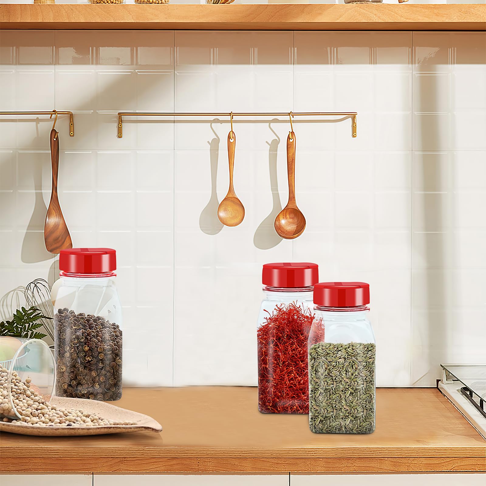 Lot de 28 Pots à Épices en Plastique 500 ml, Couvercles à Double Ouverture | Bocaux à Épices Réutilisables avec Étiquettes pour Sel, Herbes, Poivre, Poudres et Organisation de Cuisine