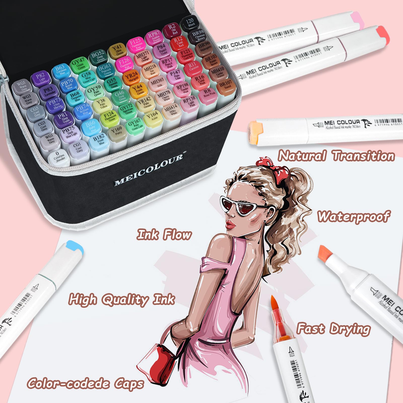 Tips 2022 限定インク coctel Amazon.com: MEI COLOUR Brush Tip Alcohol Markers for Adults