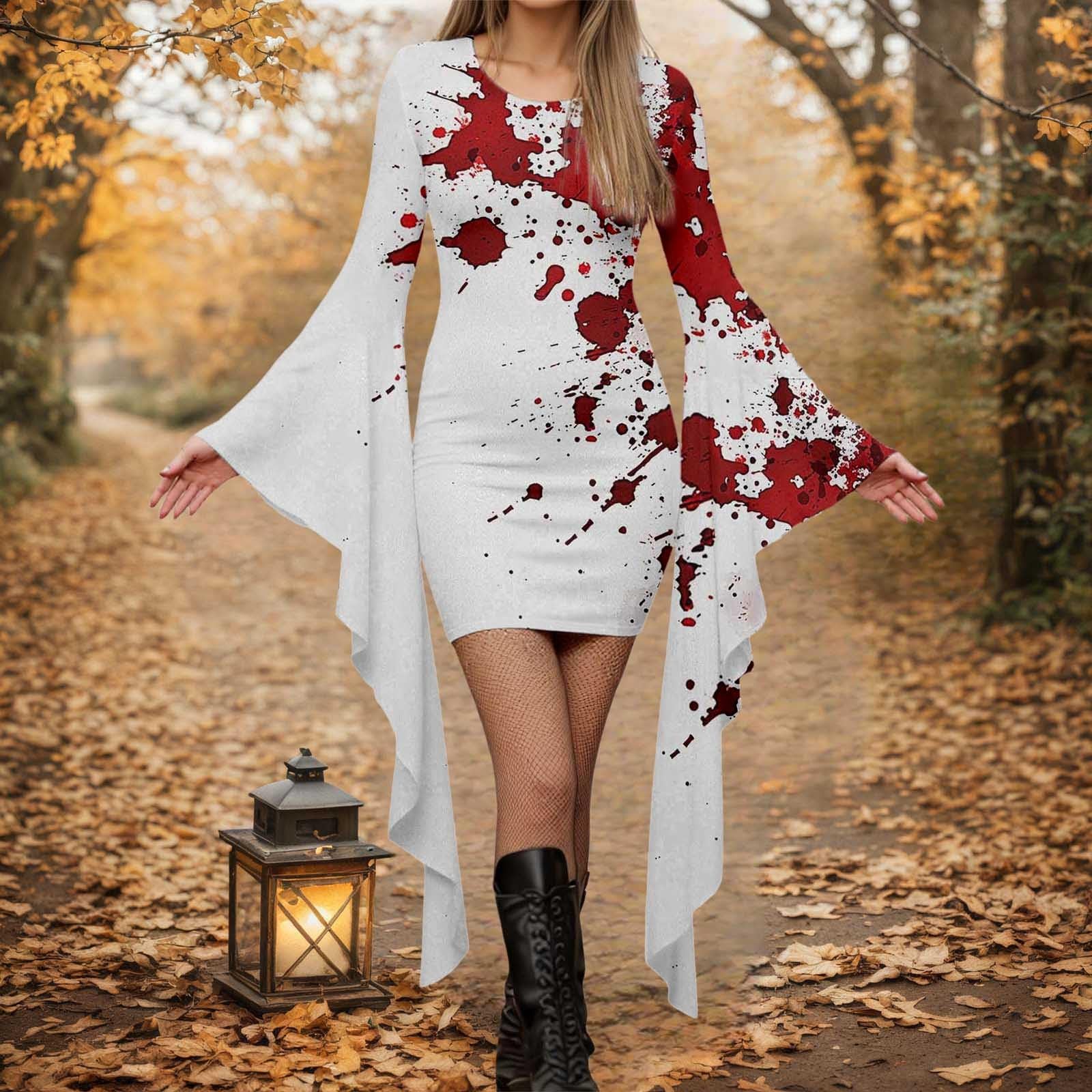 Generisch 2026 Weibliches Gothic Punk Fledermausärmel Halloween Bedrucktes unregelmäßiges Partykleid