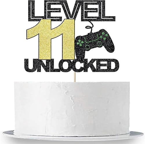 Miniatura 4 de Decoración oficial de pastel desbloqueado de nivel 11 para adolescentes, decoración de pastel de cumpleaños número 11, controlador de videojuegos,