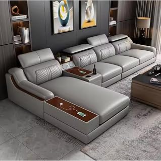 LUKRAIN Furniture L Shape Multi-Functional Modern Wooden Luxury Leather Sofa Set | 6 Seater Sofa Set Without Centre Table ... Price In India