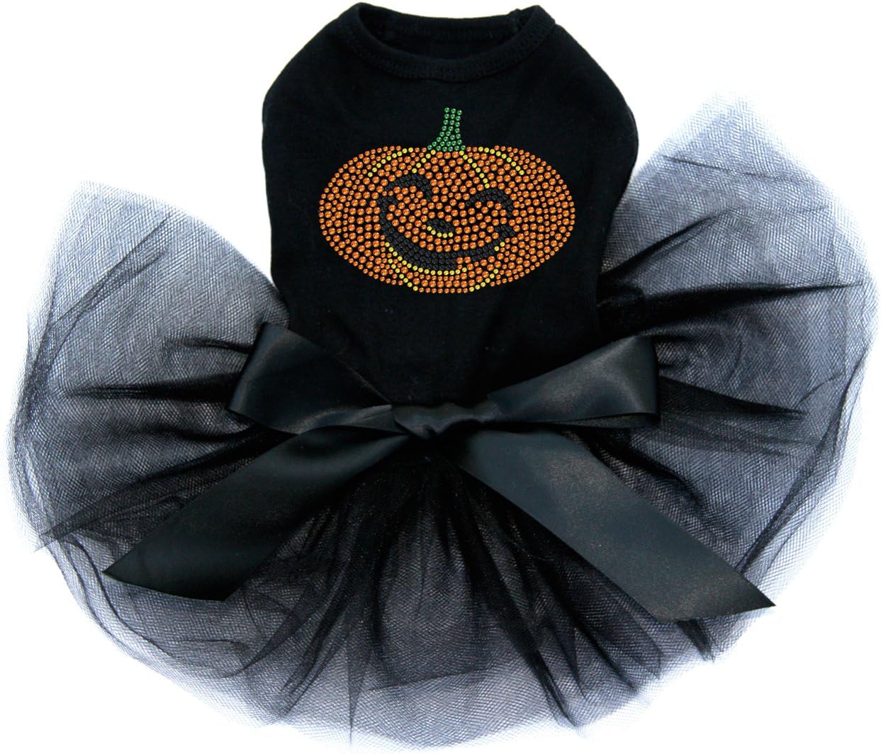 Smilling Jack-o-Lantern - Bling Rhinestone Halloween and Fall Dog Tutu Dress, XL Black