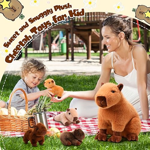 Miniatura 6 de Juego de 5 peluches Capybara de Capybara, regalo para niños y mamás, con 4 lindos bebés en el interior, peluches suaves para niños y niñas,