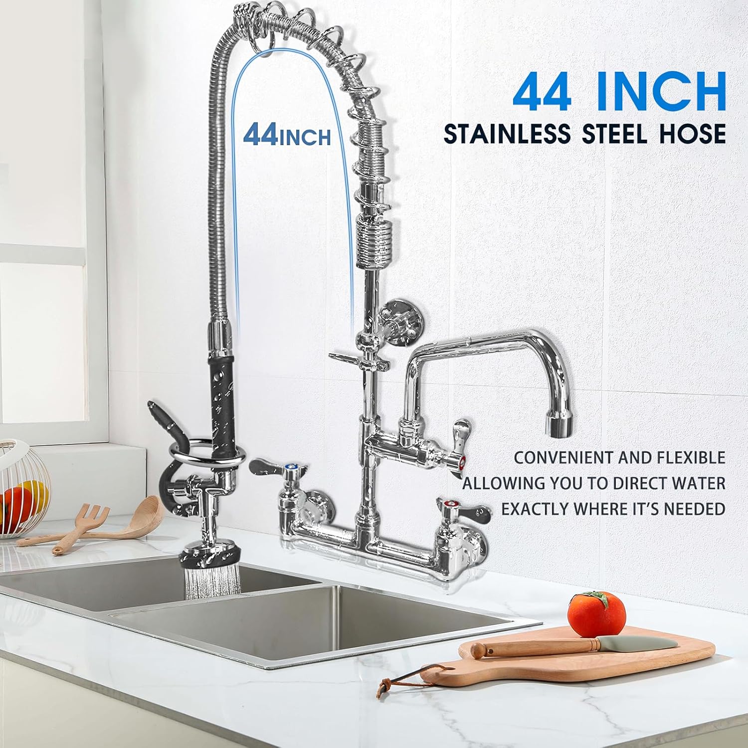 pre rinse spray valve with 44” stainless-steel hose and spring,1.42 gpm pre rinse sprayer commercial sink sprayer with ergonomic handle commercial faucet parts (black)