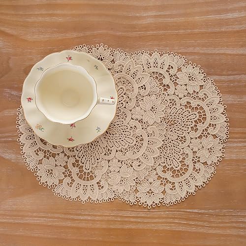 Miniatura 2 de Paquete de 2 manteles individuales redondos de encaje para mesa de comedor, 11 pulgadas de diámetro, delicado florete bordado de encaje para