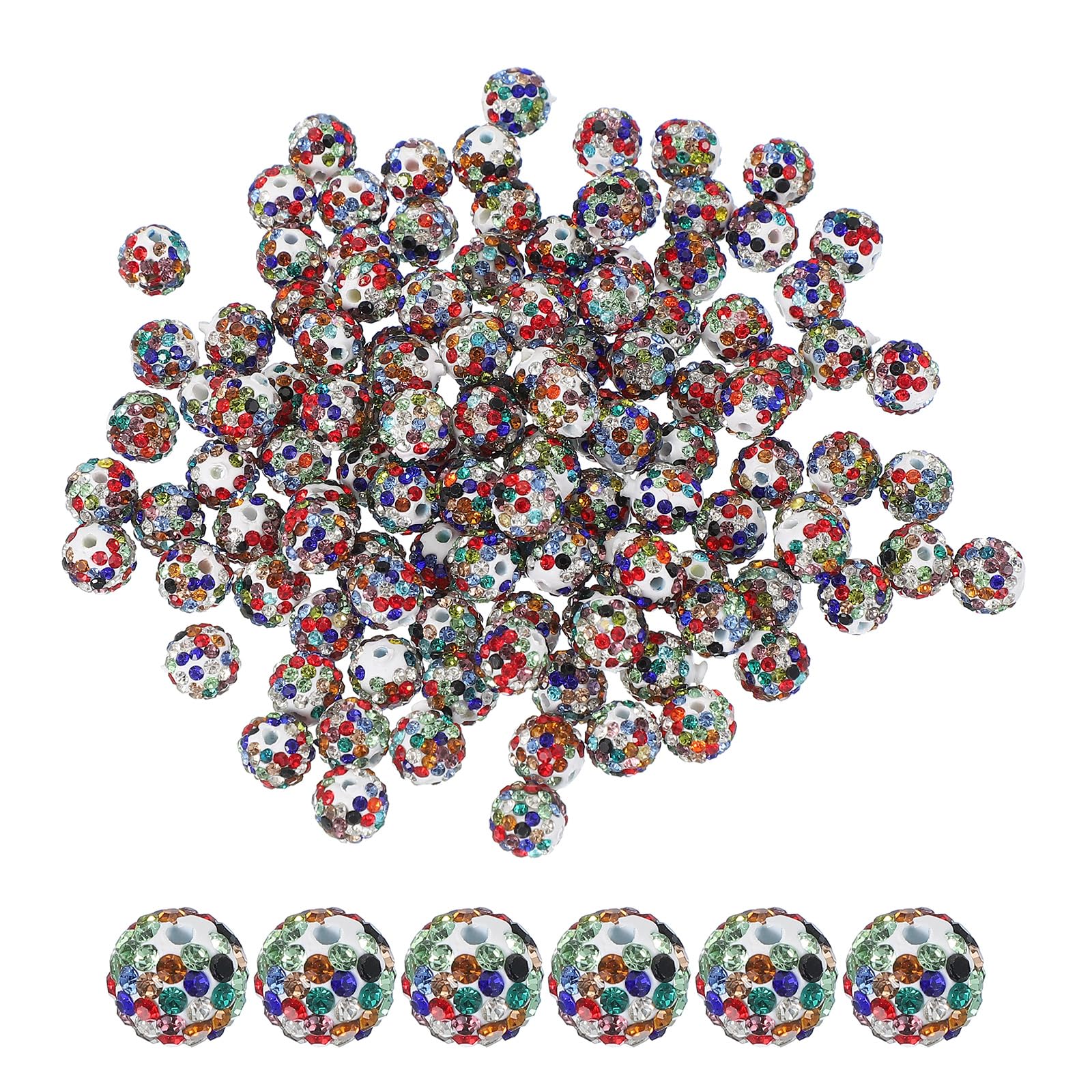 PATIKIL 100 Pcs Multicolor Round Rhinestone Beads for Jewelry Making 10mm Shiny Disco Ball Beads with Hole, Craft Bead