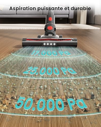 Lefant Aspirateur Balai sans Fil avec Écran LED Intelligent, 50Mins/50KPA - 6