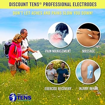 Discount TENS Large Replacement Electrodes for TENS Units 5 Pairs (10 Pads) 3 x 1.77 Electrodes with 3.5mm Snap Connector. Reusable Self-Adhesive Electrode Pads for TENS/EMS Devices