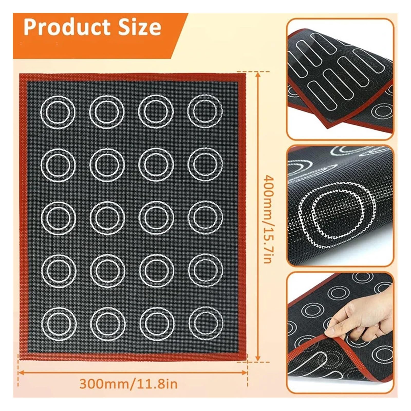 Tappetino in silicone per macaron Tappetino da forno in silicone perforato, teglia antiaderente bifacciale for Éclair e Macaron, for pane, biscotti, riutilizzabile, rivestimento for(Large 40x60cm)