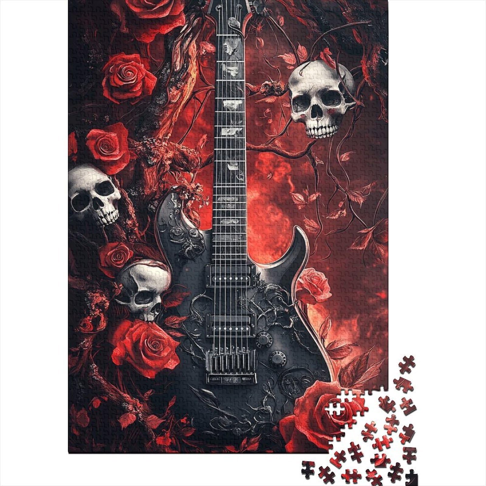 1000 Piece Guitar Skull Rose Jigsaw Puzzle For Adults