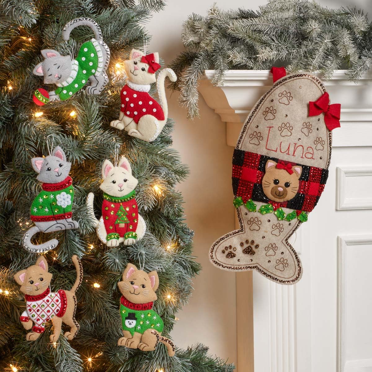 Bucilla Felt Ornaments Applique Kit Set Of 6-Cats In Ugly Sweaters
