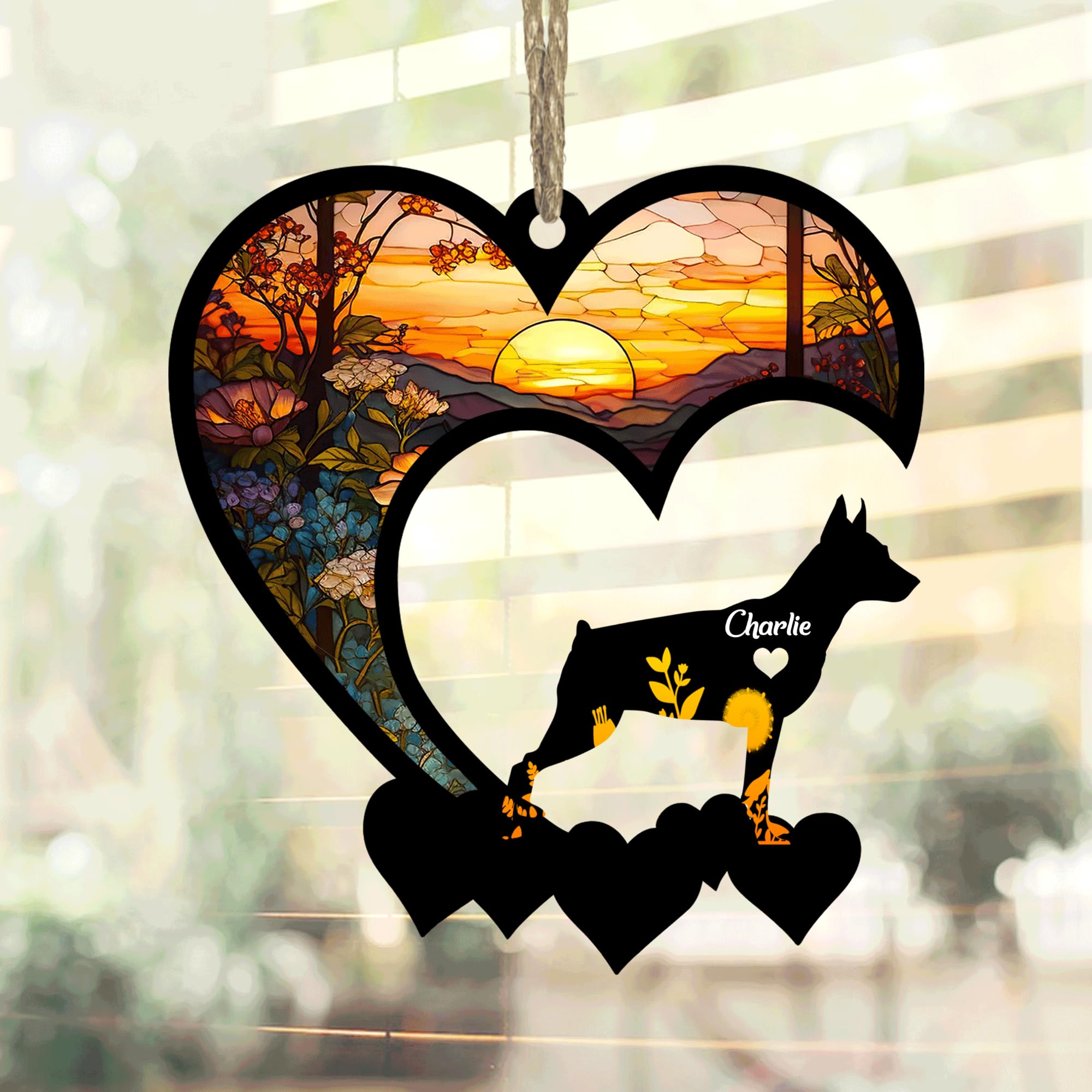 Lovely POD Miniature Pinscher Suncatcher, Personalized Miniature Pinscher Memorial with Name, Miniature Pinscher Loss Suncatcher, Dog Remembrance Gift, Dog Memorial Ornament, Loss of Dog Sympathy Gift