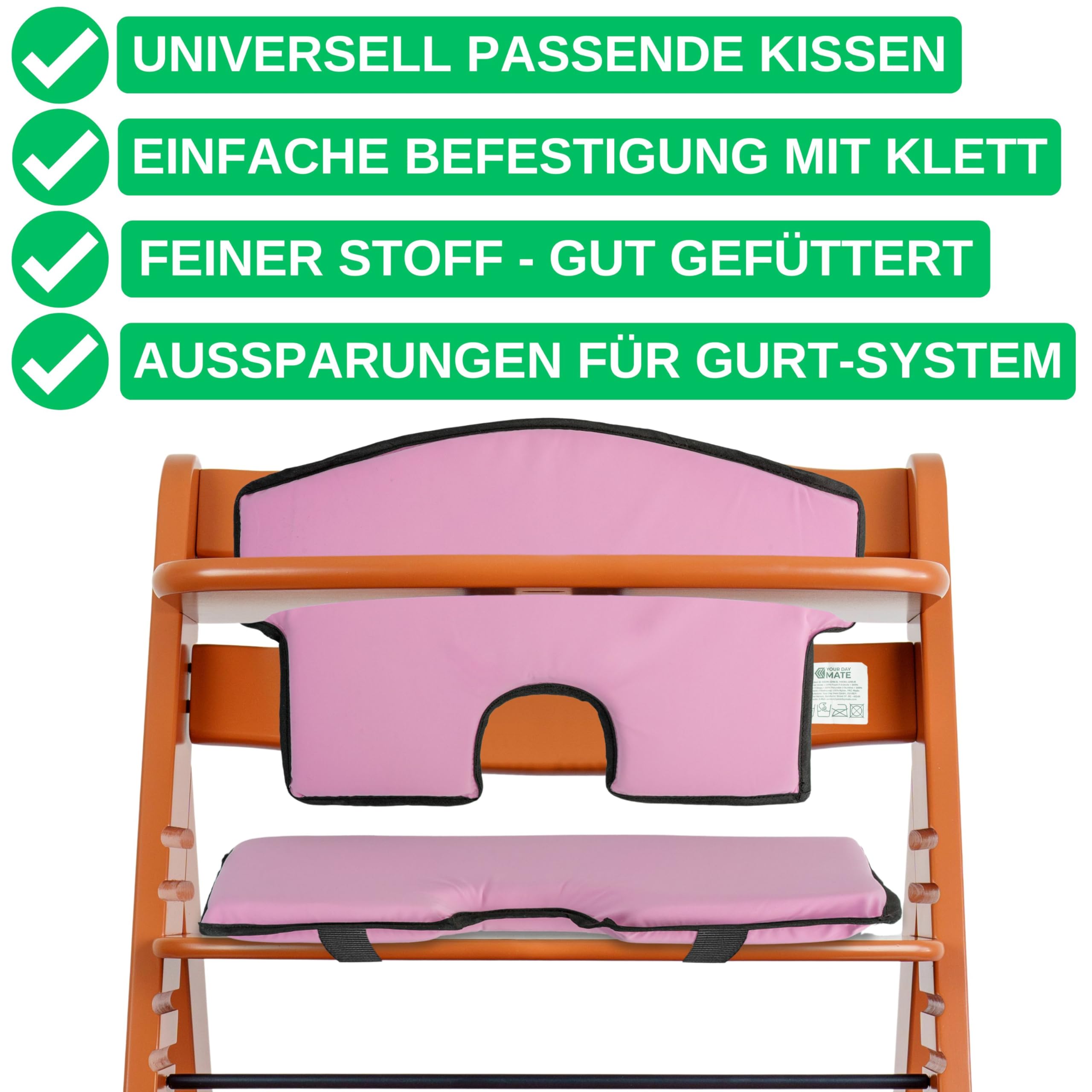 Universal highchair seat Cushion and backrest Cushion Set, 2-piece, in Pink, Foam Inner Filling, Polyester Outer Cover - Image 2