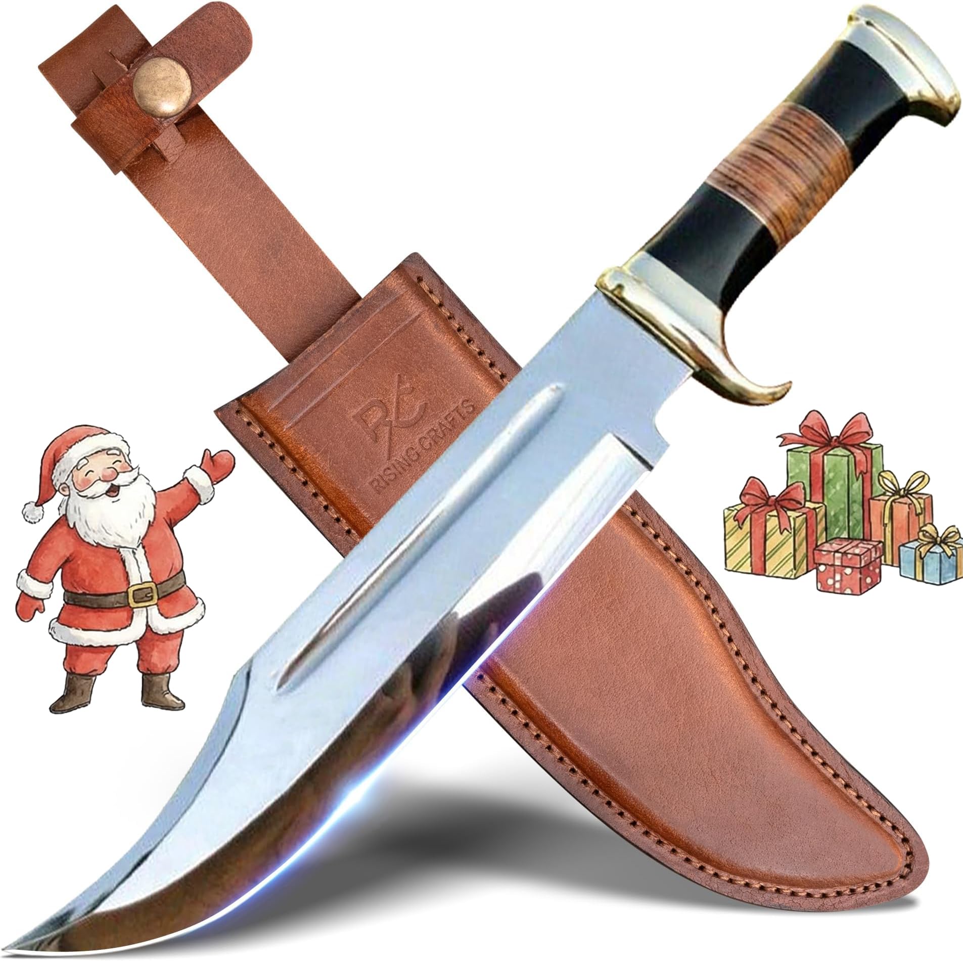 14" Crocodile Dundee Bowie Knife with Sheath-Hunting Knife with Sheath-Mirror Polished Survival Tactical Knife for Camping, Outdoor, Bushcraft- Knives for Men