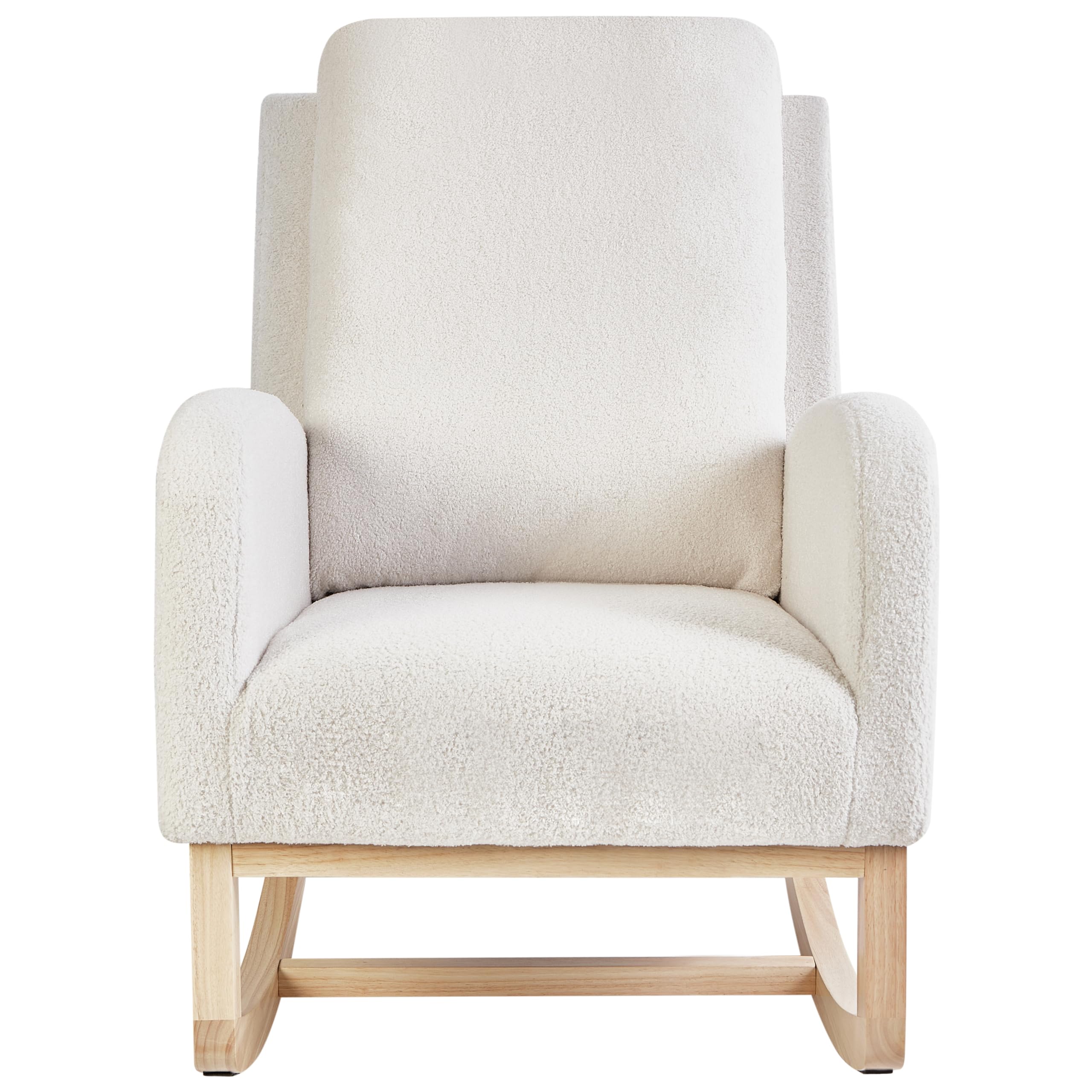 Beliani Silla Mecedora balancín tapizado de bouclé Patas de Madera de Caucho con reposabrazos Sala de Estar sillón de Lactancia Blanco Crema Alsta