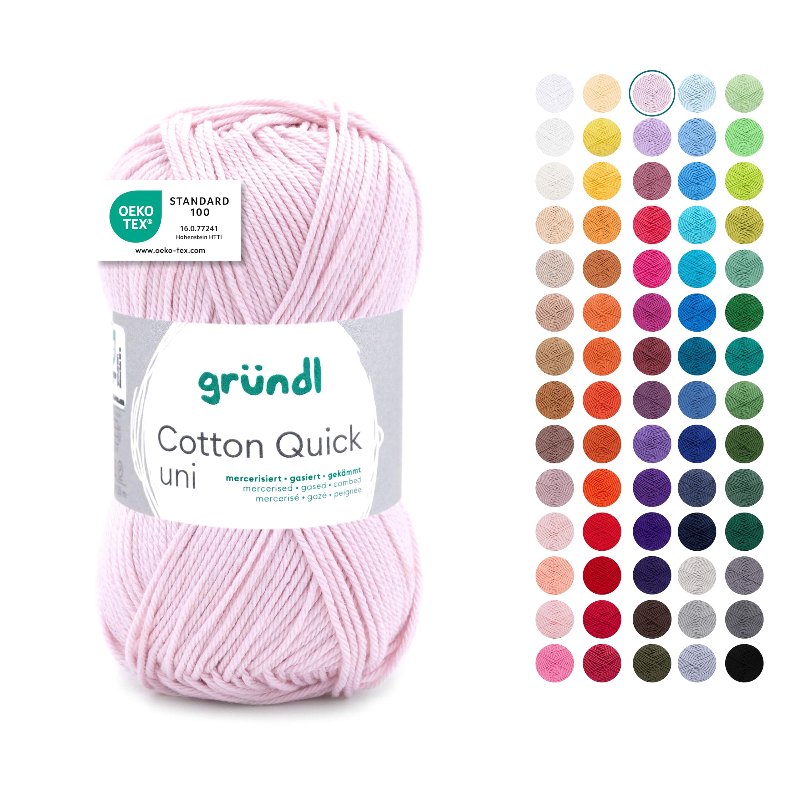 Gründl Cotton Quick Plain Knitting Yarn/Crochet Yarn - per 50g Ball (100% Cotton Colourful Yarn Oeko-TEX Certified, 50g/125m, 3-4, 1 x 50g)
