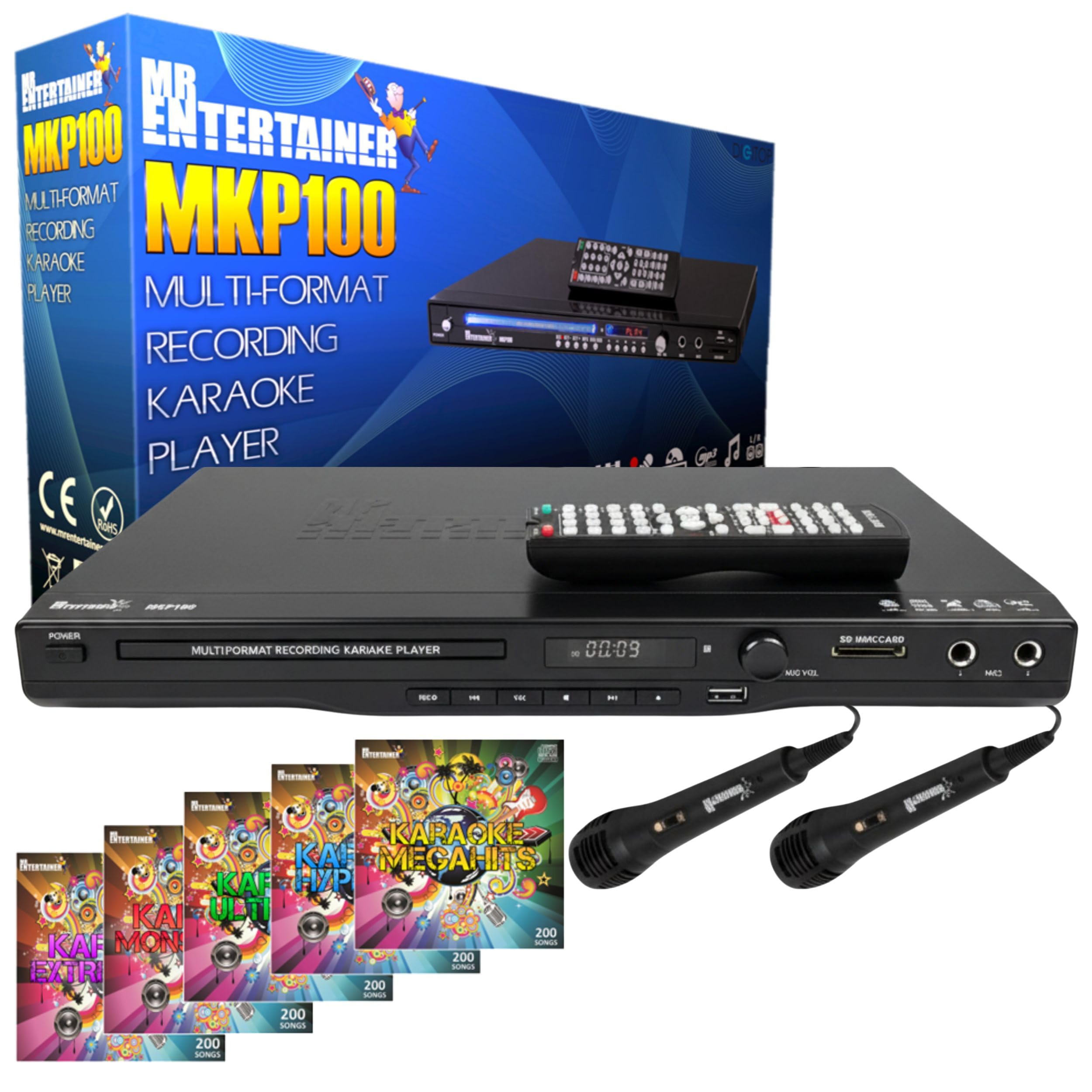 Mr Entertainer MKP100 CDG DVD MP3G Karaoke Machine Player HDMI/Record/Rip/USB (kabelgebundene Mikrofone + 1000 Songs)