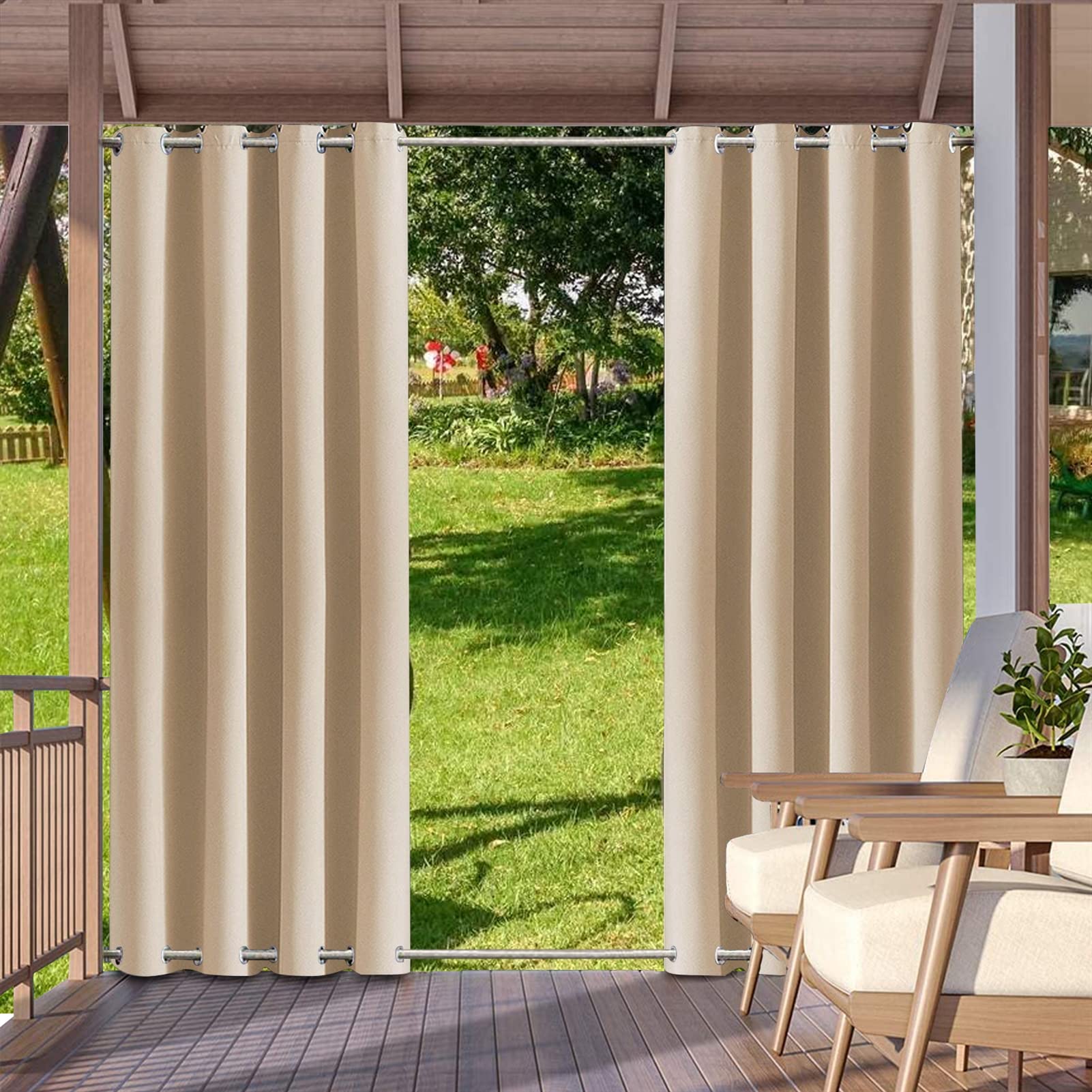 SK Studio Outdoor Curtains for Patio Waterproof Sunlight Block Rustproof Grommet Top and Bottom Windbreak Privacy Curtain for Gazebo Front Porch - Image 2