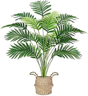 Der Rose Palmera falsa de 28 pulgadas, planta falsa en maceta alta con cestas tejidas a mano, árbol artificial para interiores y exteriores, hogar, oficina, dormitorio, porche, balcón, decoración