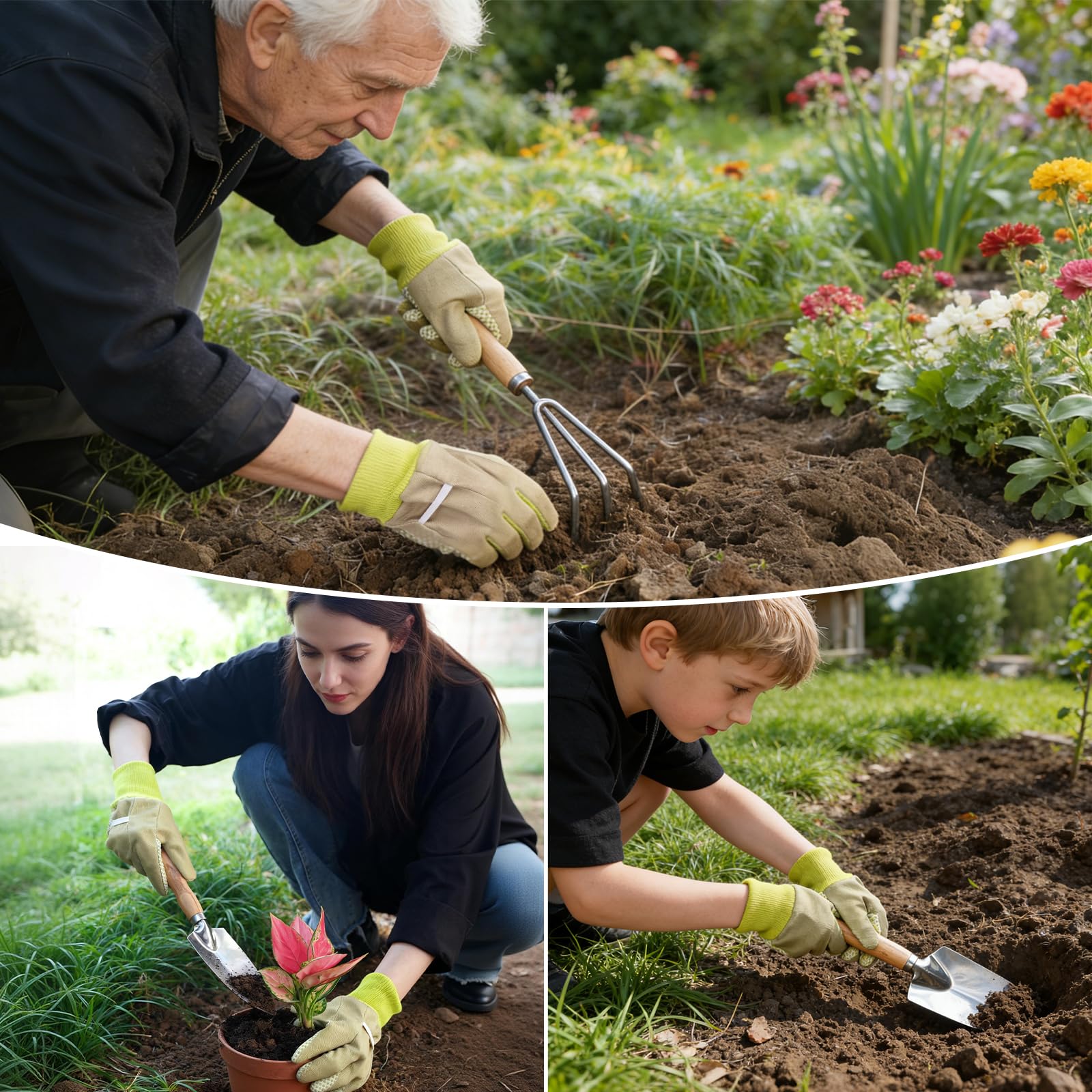 Gartenwerkzeug Set, 10-teilig Gartengeräte aus Hochwertigem Edelstahl, inkl. klein Gartenschaufel Gartenschere Gartentasche Handschuhe