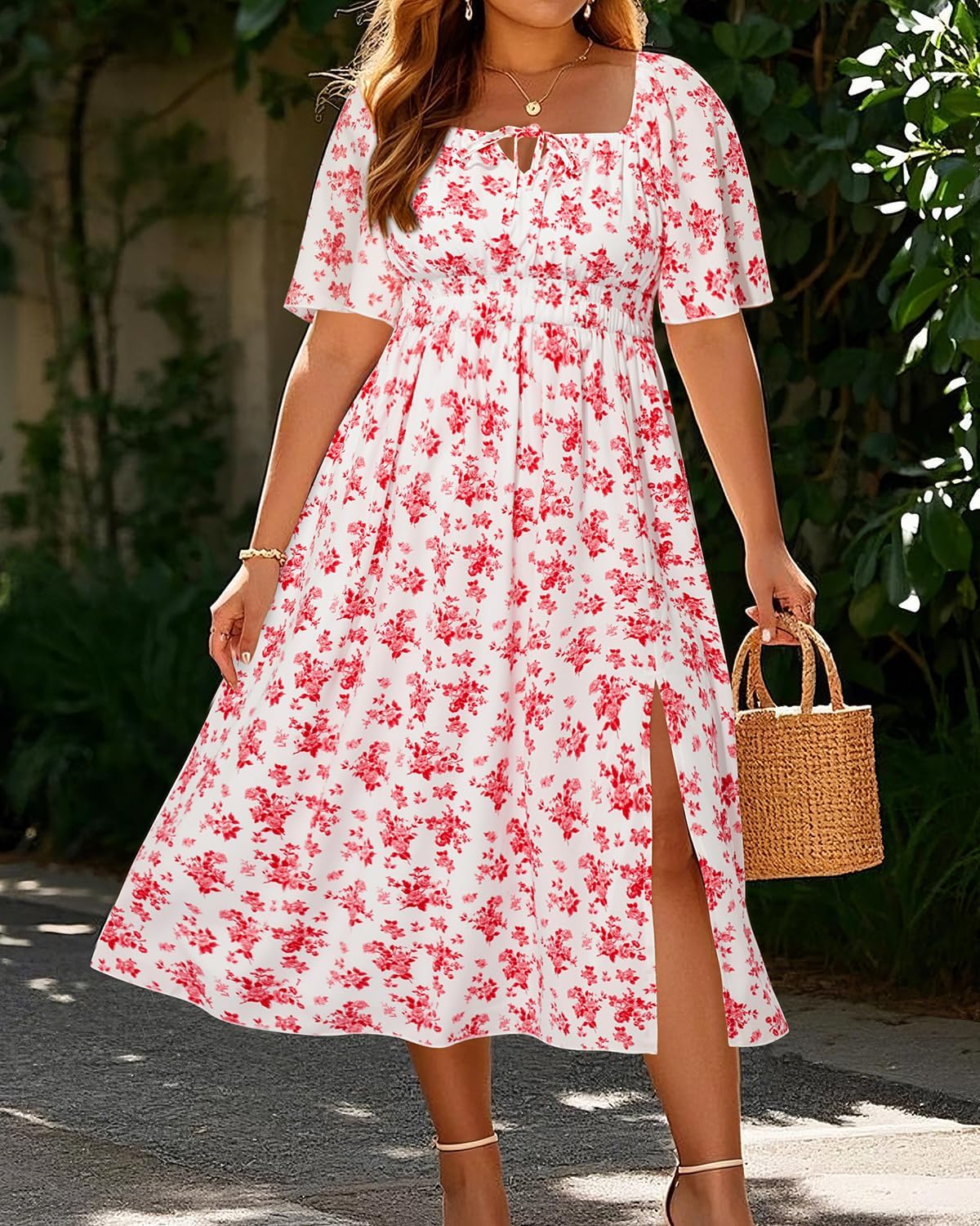 Plus Size Summer Dress 2025 - Milkmaid Sundress Boho Floral Casual Beach Wedding Midi Dresses - Image 4
